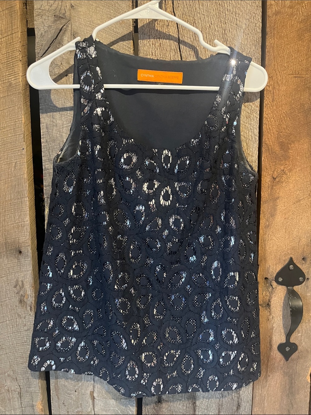 Cynthia Steffe Black Sequined Lace Overlay Tank Top